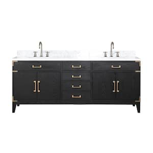 Fossa 80 in W x 22 in D Black Oak Double Bath Vanity, Carrara Marble Top, and Faucet Set