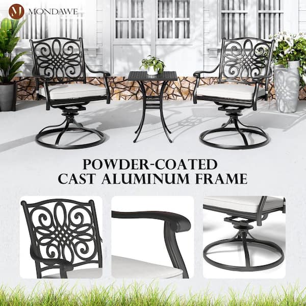 Regal Haven 7-Piece Cast Aluminum Outdoor Dining Set with Rectangle Table Swivel Dining Chair with Gray Cushions