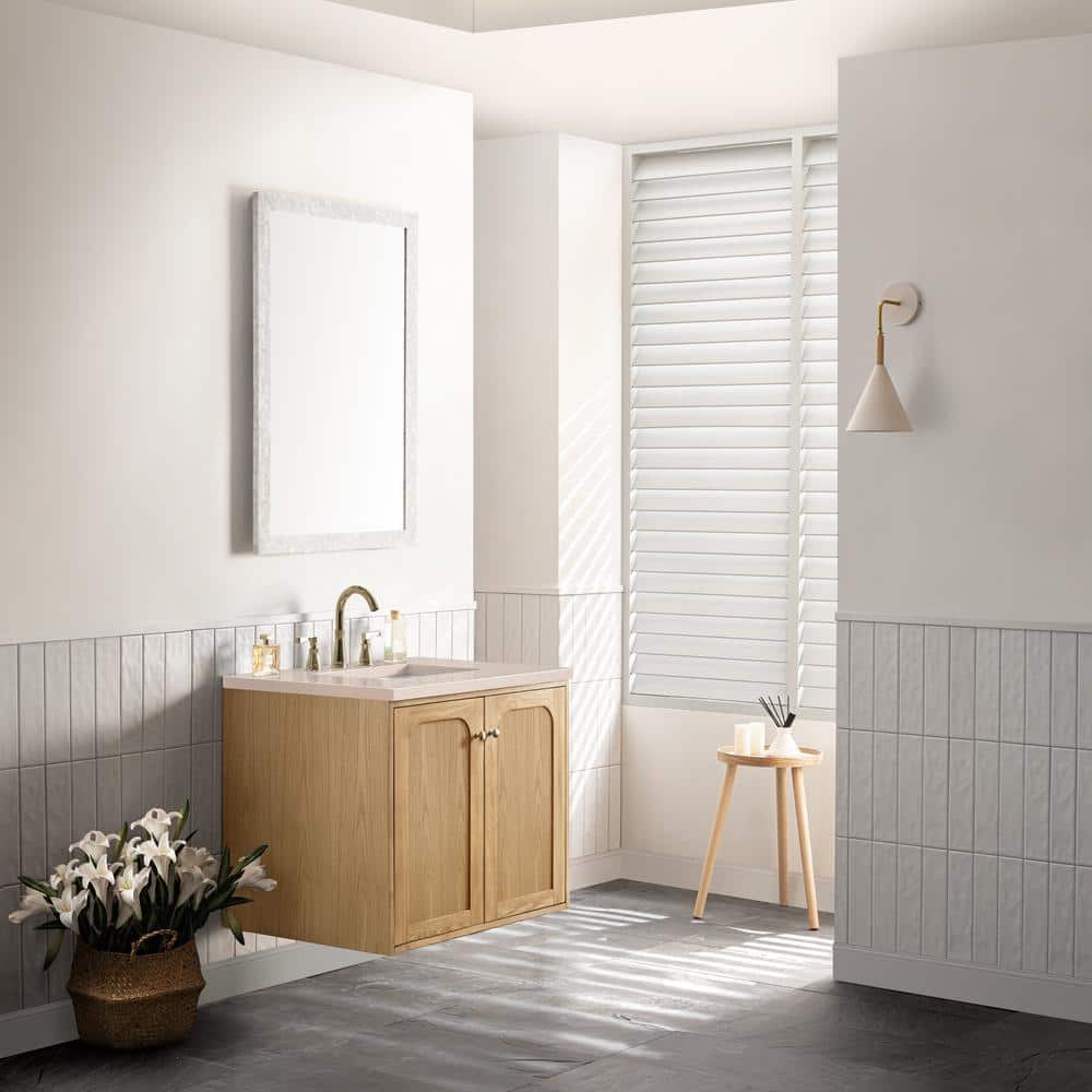 Laurent 30" Light Natural Oak Wall-Mount Single Vanity with Eternal Marfil Top