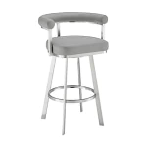 26 in. Gray and Silver Low Back Metal Frame Counter Stool with Faux Leather Seat