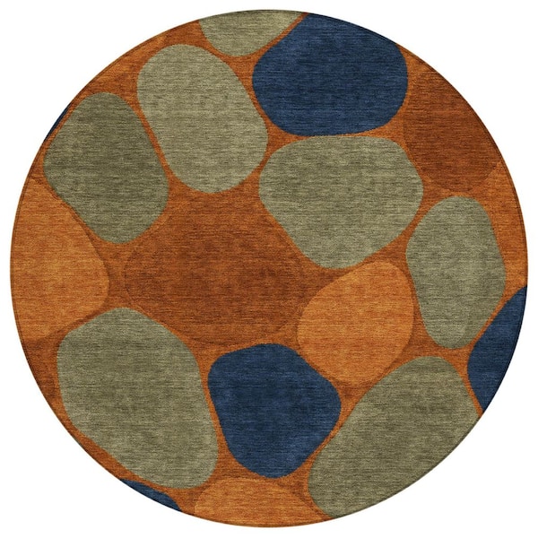 Chantille Machine Washable Indoor/Outdoor Abstract ACN3007 Orange 8 ft. x 8 ft. Round Rug