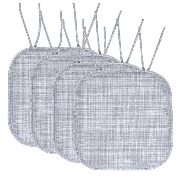 Sweet Home Collection Aria Memory Foam Square Non-Slip Indoor/Outdoor Chair Seat Cushion with Ties, Silver/Blue (4-Pack)