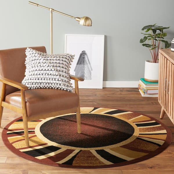 Premium Rizzy Brown/Beige 8 ft. Border Round Area Rug