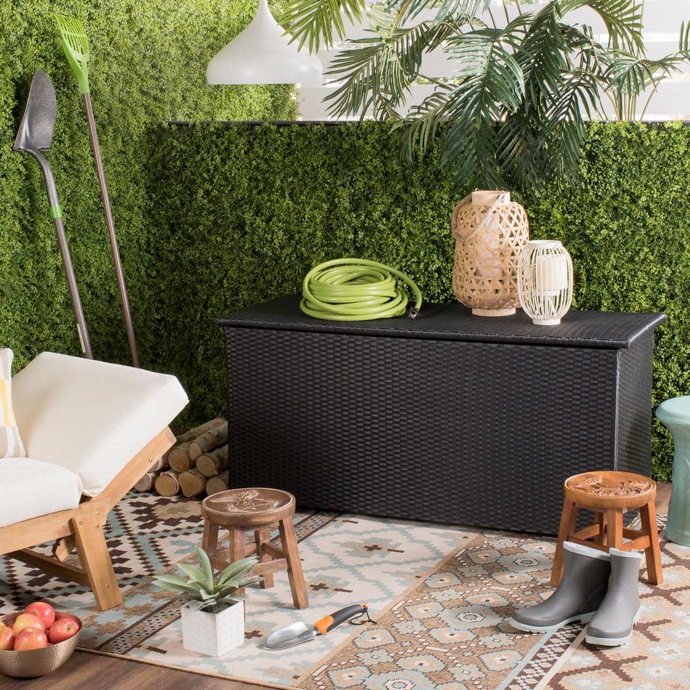 Cosima 53 Inch Black PE Rattan Outdoor Storage Box