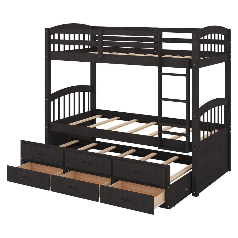 Espresso Wood Twin over Twin Bunk Bed with Trundle and Drawers price history on PriceWatchPro
