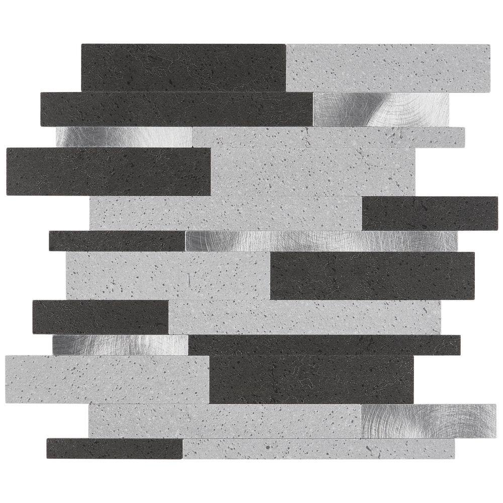 Gray Aluminum Peel and Stick Mosaic Tile Sheet