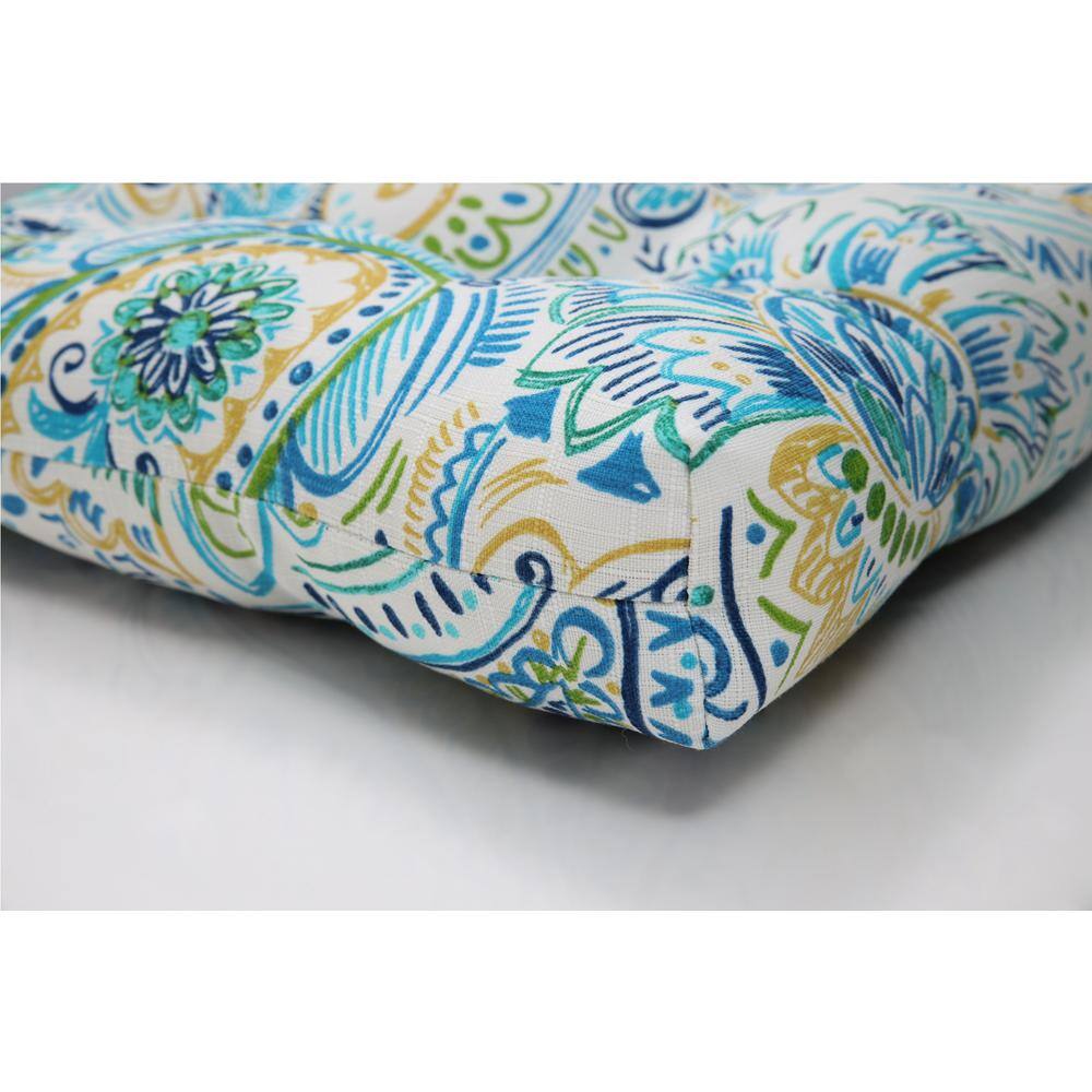 Baltic Blue Paisley Tufted Wicker Rocking Chair Cushions