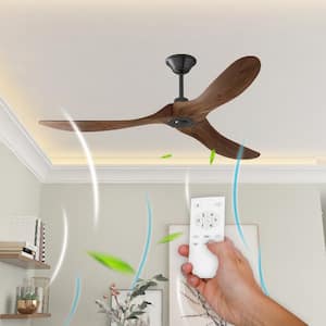 60 in. Indoor/Outdoor Brown 3-Solid Wood Blades Propeller Ceiling Fan with Remote Control, 6-Speed Adjustable
