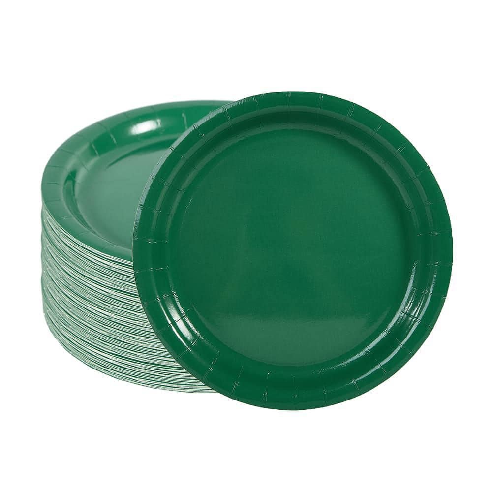 KHKFY Solid Green Paper Dessert Plates 7 in. Disposable Appetizer and Cake Plates 50 Count