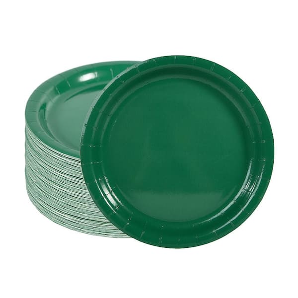 Solid Green Paper Dessert Plates 7 in. Disposable Appetizer and Cake Plates 50 Count