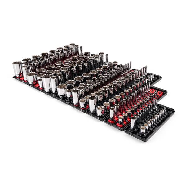 1/4,3/8,1/2 in. Drive 12-Point Socket Set with Rails and Trays (214-Piece)