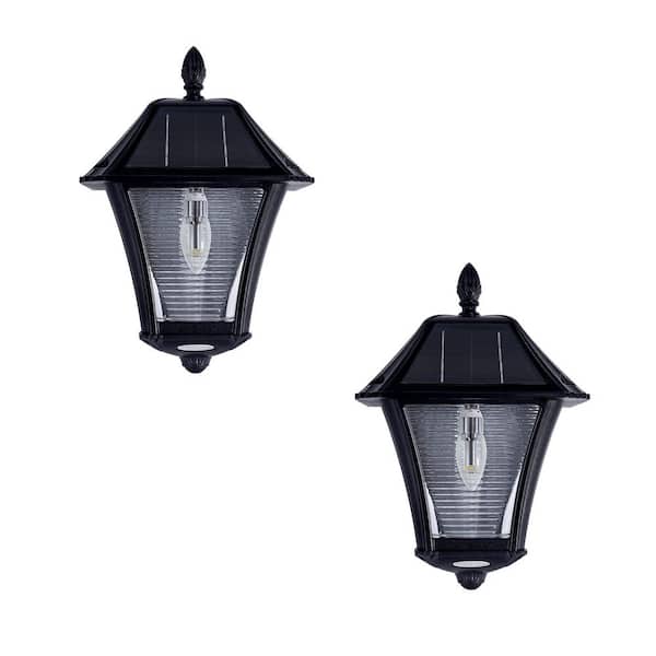 Baytown II Bulb 130 Lumens Black Outdoor Solar Weather Resistant Warm White LED Wall Sconce for Garage and Porch(2-Pack)