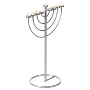 24 in. Silver Modern Lighting Thin Pipe Hanukkah Menorah Holiday Candles, 9 Branch