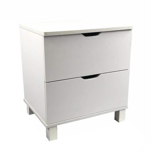 Benjara Contemporary Style 2-Drawers White Nightstand with on Metal Glides