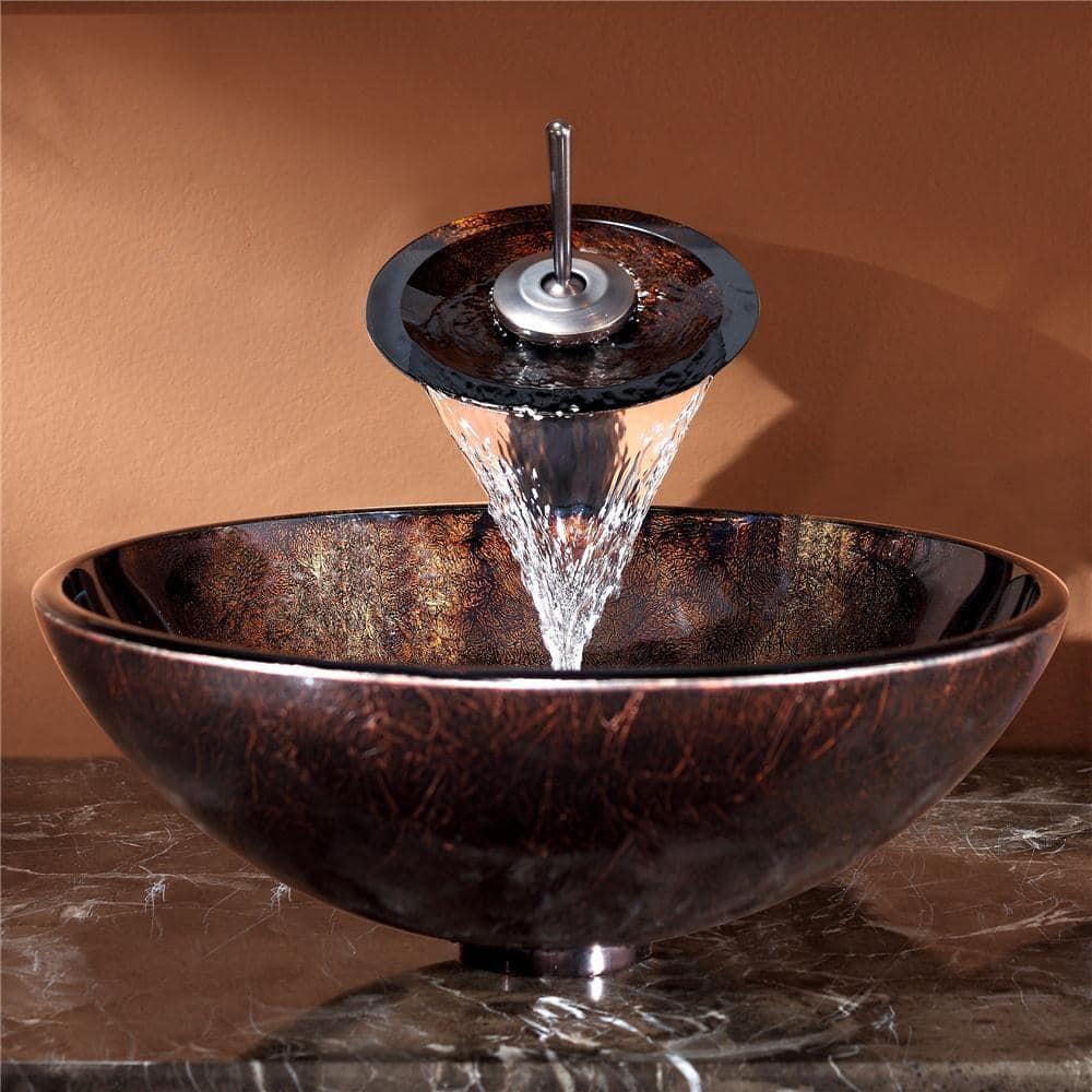 Copper Glass Round Vessel Sink with Oil Rubbed Bronze Finish