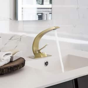 Single-Handle Single-Hole Bathroom Faucet with Deckplate Included in Brushed Gold