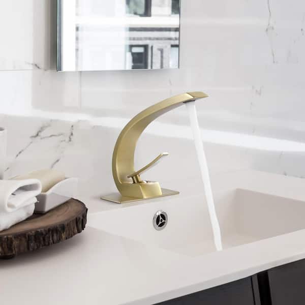 Tomfaucet Single-Handle Single-Hole Bathroom Faucet with Deckplate Included in Brushed Gold