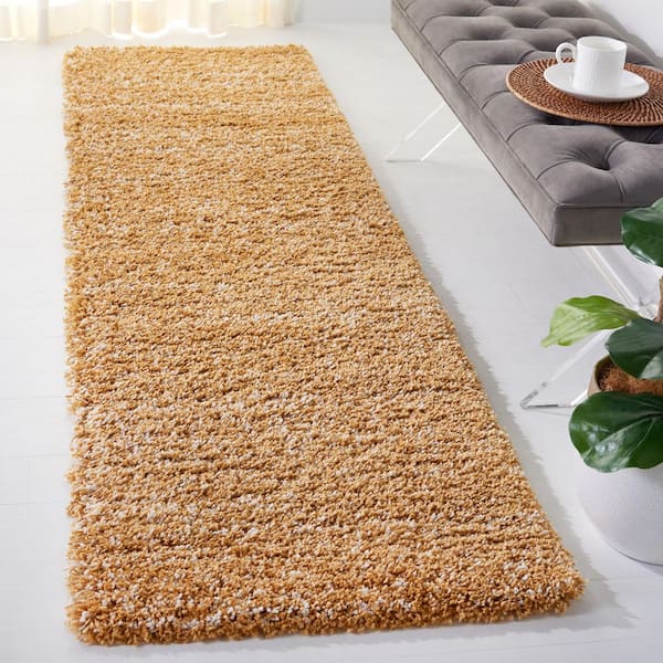 Hudson Shag 2 ft. x 8 ft. Gold/Ivory Solid Marle Runner Rug