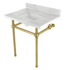 Fauceture 30 in. Marble Console Sink Set with Brass Legs in Marble White/Brushed Brass