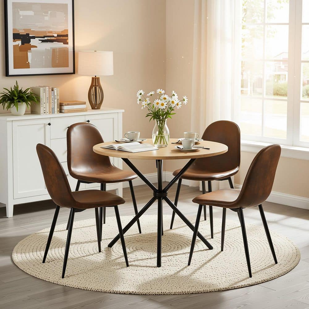 5-Piece Round Natural MDF Top Dining Room Set with Brown Chairs Seats 4 price history on PriceWatchPro