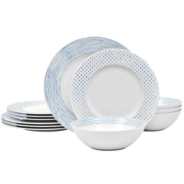 Noritake Blue Hammock 12-Piece Rim (Blue) Porcelain Dinnerware Set, Service for 4