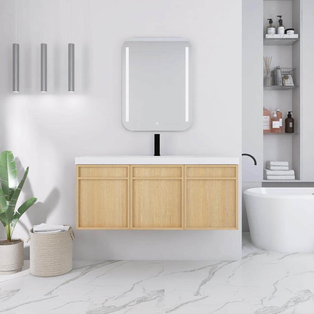 48 in. Single Floating oak Bath Vanity with White Resin Top Unassembled price history on PriceWatchPro