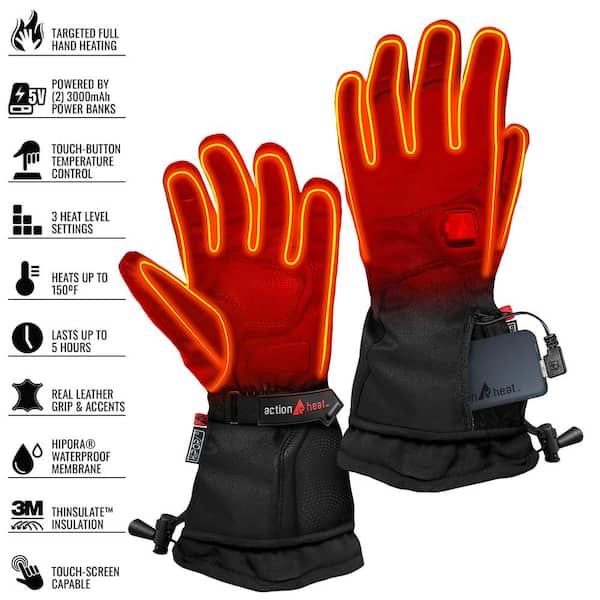 ACTIONHEAT Men's XL Black 5V Premium Heated Gloves AH-SG-5V-1-BM