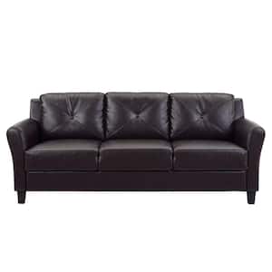 Romeo 31.5 in. Java Faux Leather Microfiber 3-Seater English Rolled Arm Sofa with Removable Cushions