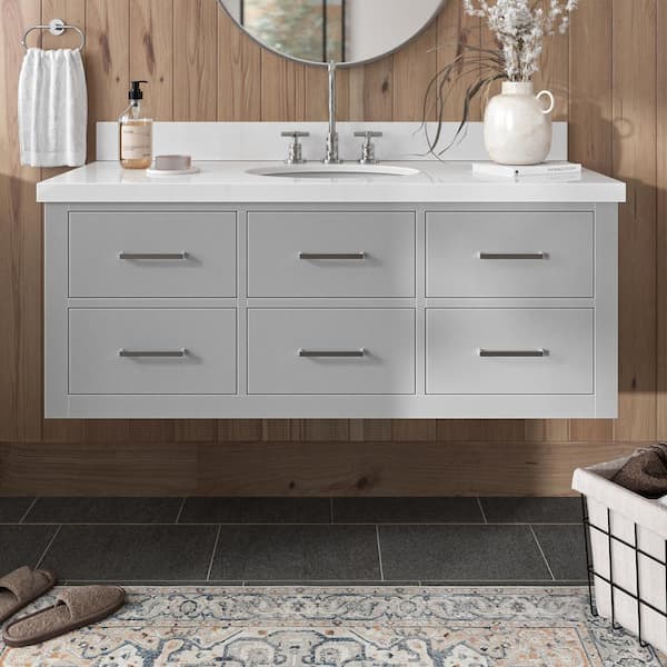 ARIEL Hutton 49 in. W x 22 in. D x 19.6 in. H Bath Vanity in Grey with Pure White Quartz Top
