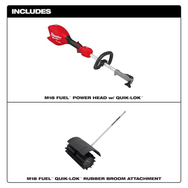 M18 FUEL 18V Brushless Cordless Battery Powered QUIK-LOK Power Head with Rubber Broom Attachment