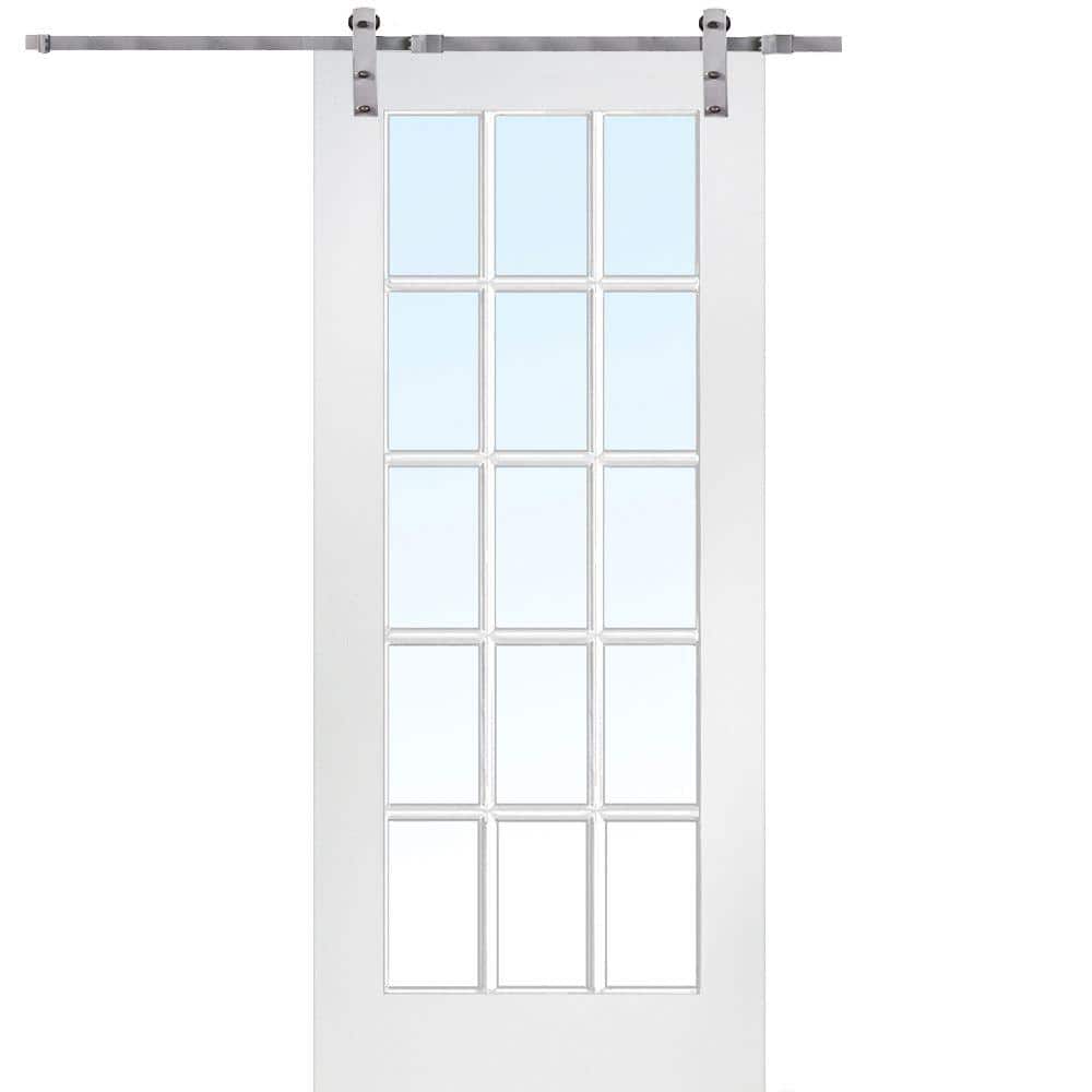 36 in. x 80 in. Primed 15-Lite Door with Barn Door Hardware Kit price history on PriceWatchPro
