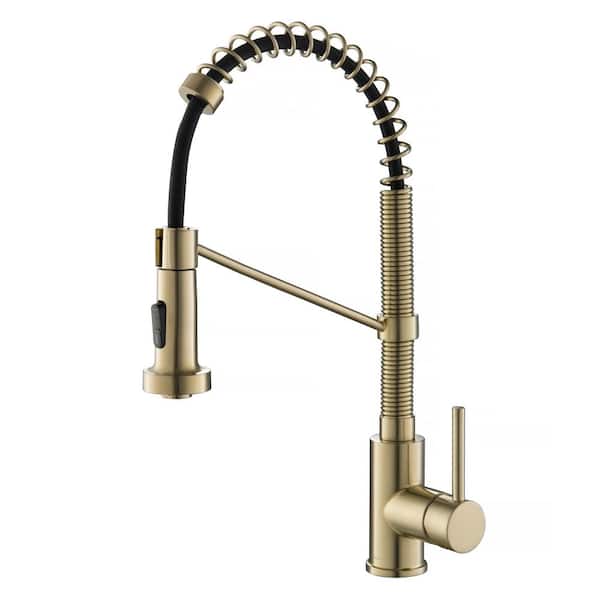 KRAUS Bolden Single-Handle Pull-Down Sprayer Kitchen Faucet with Dual Function Sprayhead in Spot Free Antique Champagne Bronze