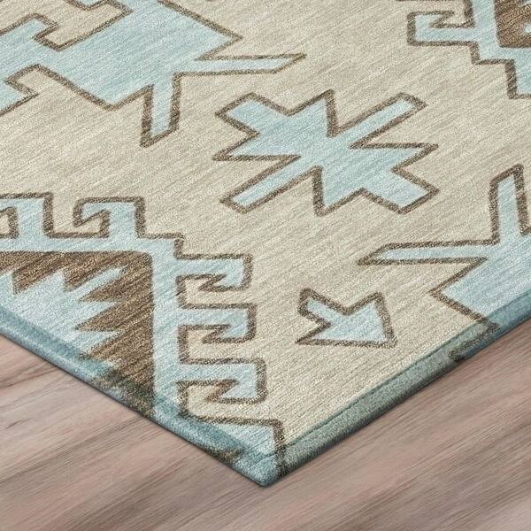 Chantille Machine Washable Indoor/Outdoor Abstract ACN3029 Linen 8 ft. x 8 ft. Round Rug
