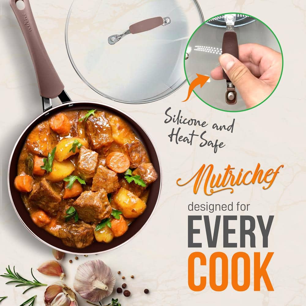 NutriChef 20-Piece Brown Non-Stick Aluminum Cookware Set