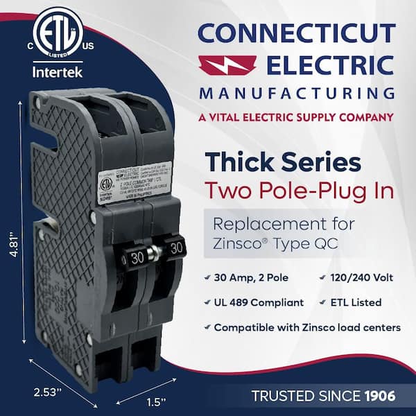 Zinsco New UBIZ Thick 30 Amp 1-1/2 in. 2-Pole Zinsco Type QC30