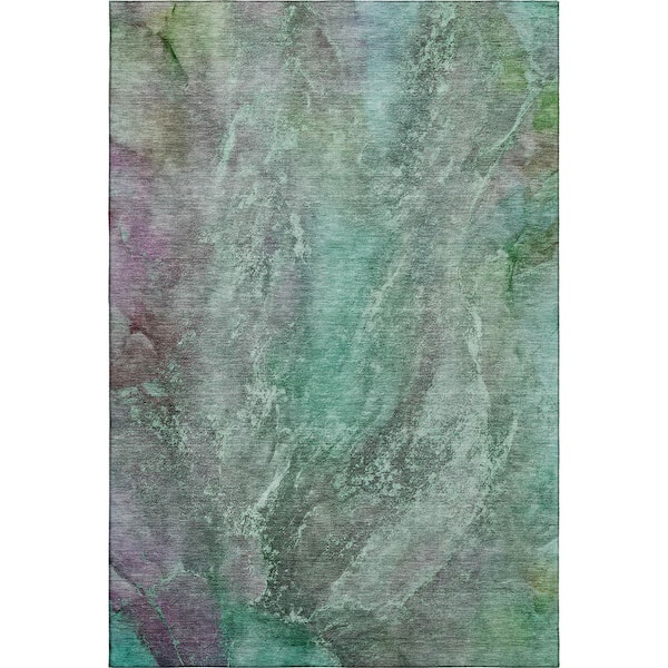 Mayfield Premium Machine Washable Abstract AMF2307 Teal 5 ft. x 7 ft. 6 in. Area Rug