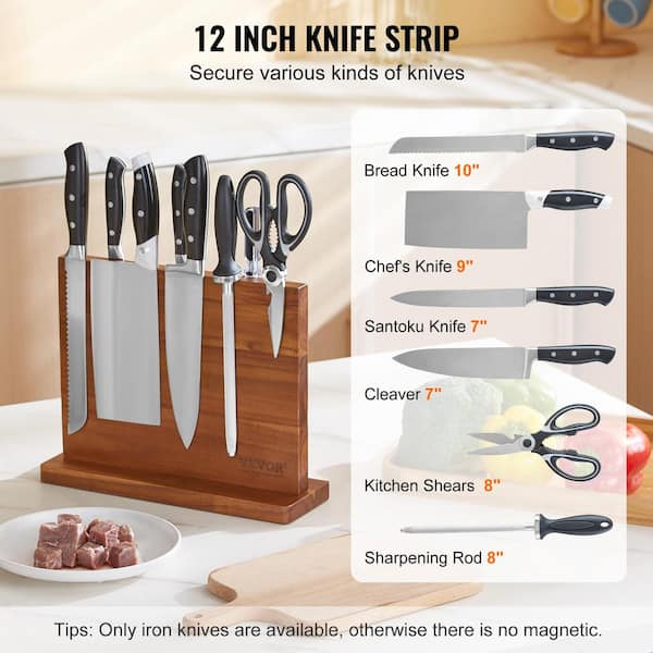 VEVOR Magnetic Knife Block 12-Knife Holder Double Sided Magnetic Knife  Stand Storage Acacia Wood Knives Knife Block ZMCXDJJ12YCMOKPENV0 - The Home  Depot