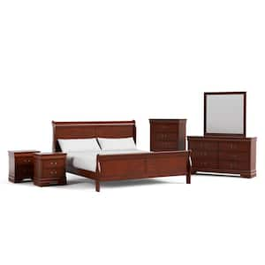 6-Piece Burkhart Cherry Wood King Bedroom Set with Dresser and Mirror