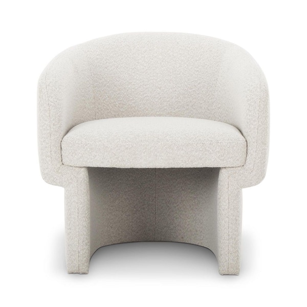 Sylvie Oyster White Recycled Polyester Blend Accent Chair with FSC-Certified Frame and Curved Art Deco Design