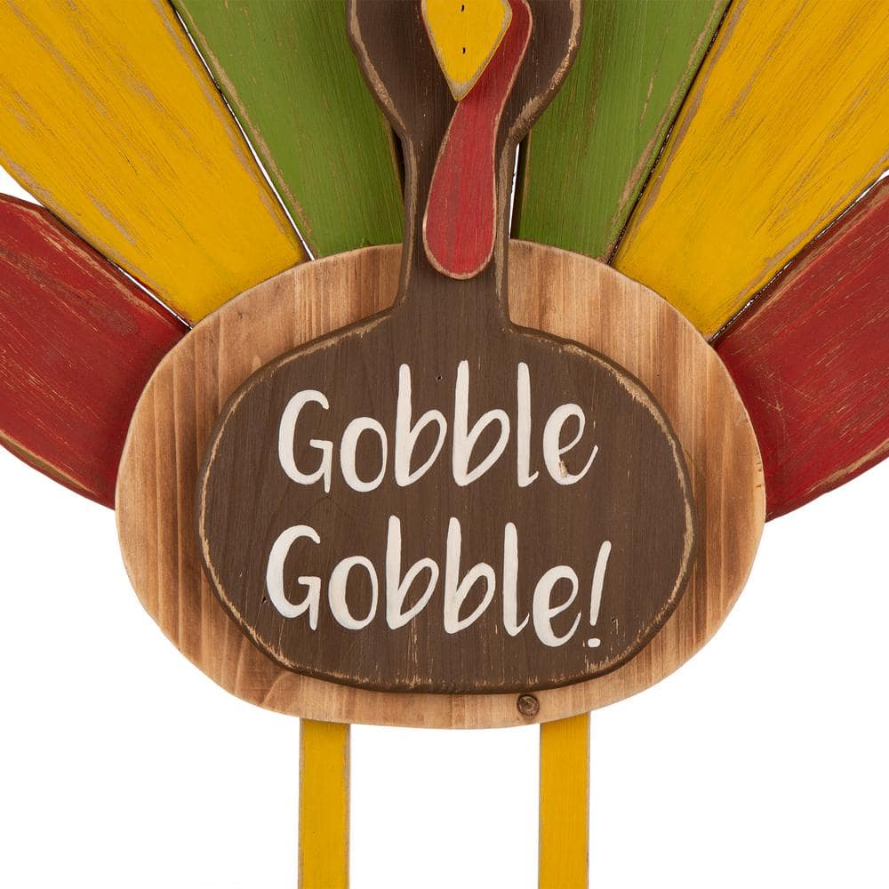 24.25" Colorful Wooden Thanksgiving Turkey Figurine Decor
