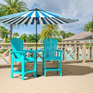 27.56 in. Blue Patio Bar Stools Adirondack Arm Chairs Set of 2, All Weather Outdoor Furniture with Removable Table