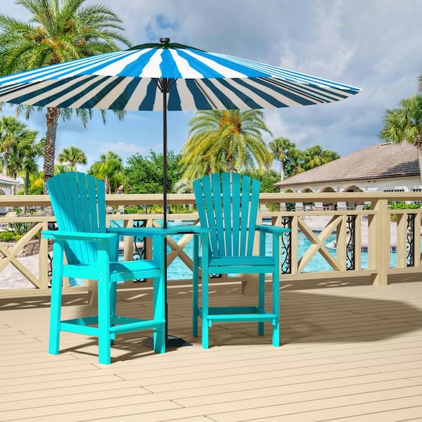 Unbranded 27.56 in. Blue Patio Bar Stools Adirondack Arm Chairs Set of 2, All Weather Outdoor Furniture with Removable Table