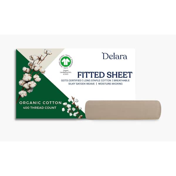 1-Piece Natural, Solid 100% Organic Cotton, King(78"X80"), Smooth & Breathable, Super Soft, Fitted Sheet