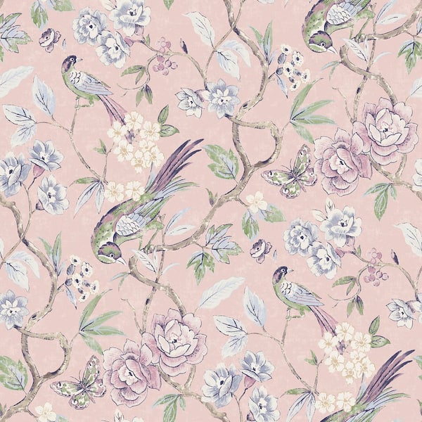 Aviary Garden Pink Peel and Stick Wallpaper