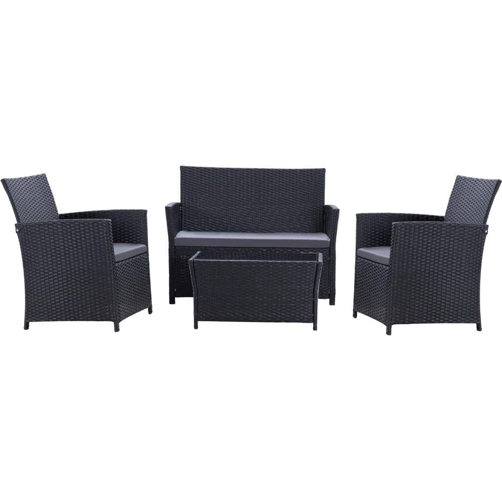 (4-Piece) Black Wicker Outdoor Patio Conversation Set with Charcoal-Gray Cushions and Loveseat price history on PriceWatchPro