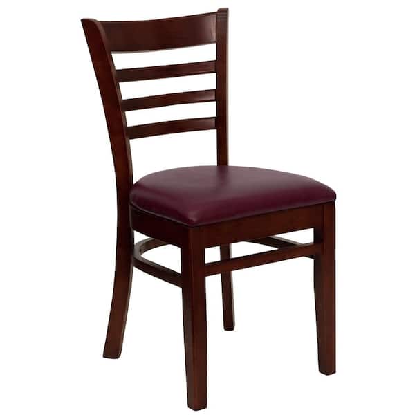 Flash Furniture Hercules Series Mahogany Ladder Back Wooden Restaurant Chair with Burgundy Vinyl Seat