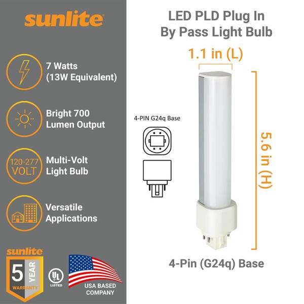 Sunlite 18 Watt Equivalent PLD Plug in Bypass 4 Pin G24Q Base LED