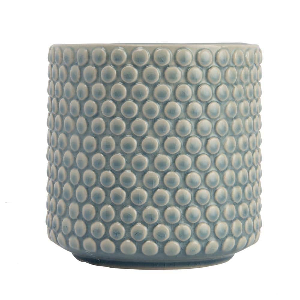 Sky Blue Stoneware Planter Pot with Playful Polka Dots, 6 in