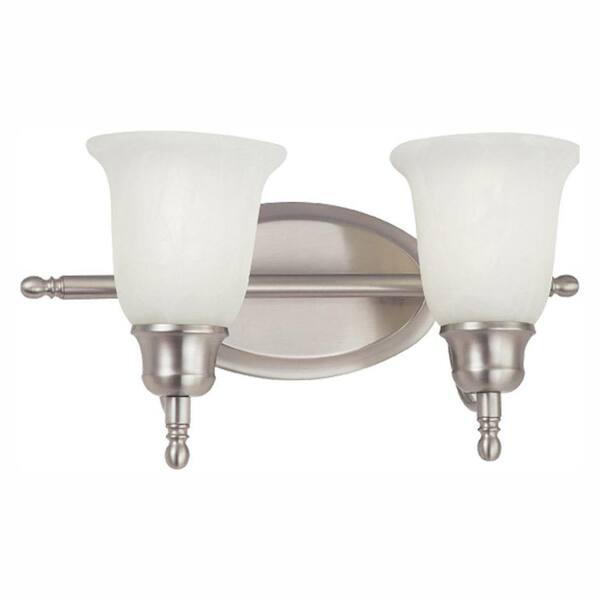 NICOR 2-Light Nickel Fluorescent Double Vanity Sconce with Alabaster Glass