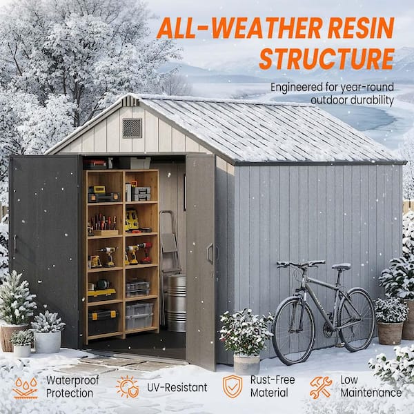 Docoo Epicpoplar 8 ft. W x 10 ft. D Resin Outdoor Storage Shed with